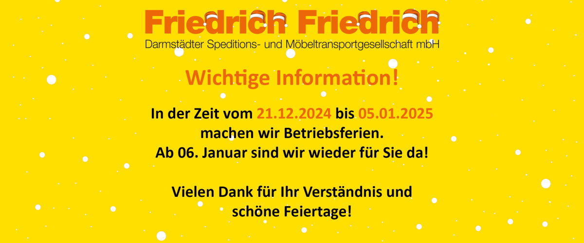 Betriebsferien vom 21.12.2024 bis 05.01.2025