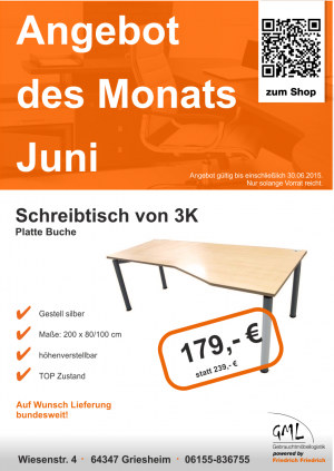 Schreibtisch in Buche - Büromöbelangebot des Monats Juni